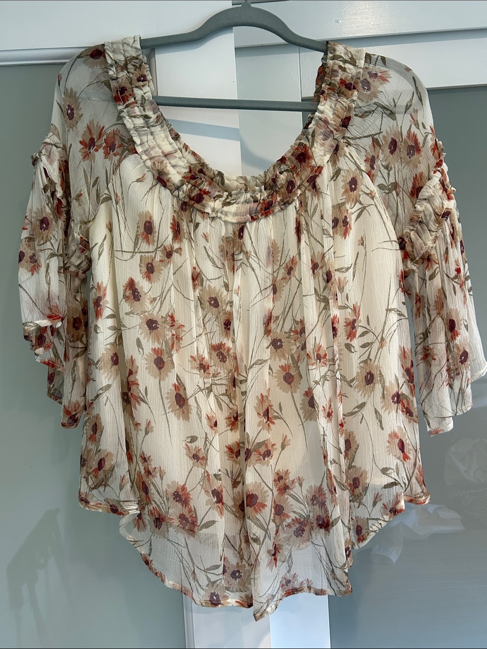 Lucky Brand Cream Floral Ruffled Boho Blouse
